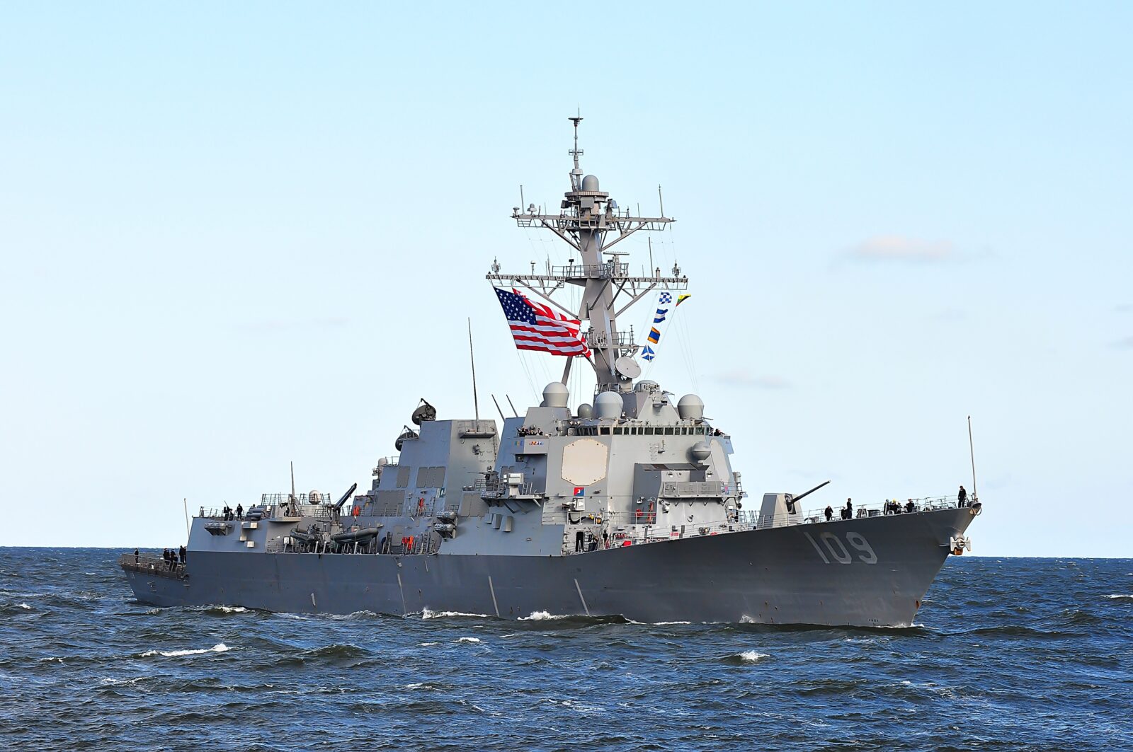 Naval warship at sea